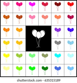 Balloons set sign. Vector. Felt-pen 33 colorful icons at white and black backgrounds. Colorfull.
