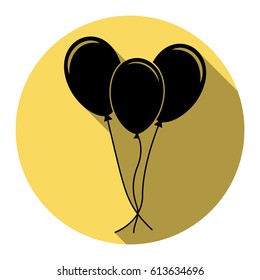 Balloons set sign. Vector. Flat black icon with flat shadow on royal yellow circle with white background. Isolated.