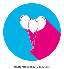 Balloons set sign. Vector. Flat white icon with mexican pink shadow inside sky blue(S and G) circle at white background. Isolated. Trend colors in 2017.