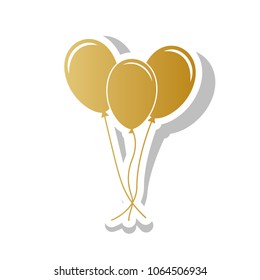 Balloons set sign. Vector. Golden gradient icon with white contour and rotated gray shadow at white background.