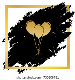 Balloons set sign. Vector. Golden icon at black spot inside golden frame on white background.