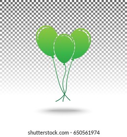Balloons set sign. Vector. Green gradient icon with shadow at bottom on transparent and white background.