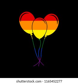 Balloons set sign. Vector. Icon with colors of LGBT flag at black background.