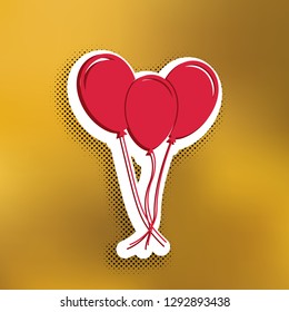 Balloons set sign. Vector. Magenta icon with darker shadow, white sticker and black popart shadow on golden background.