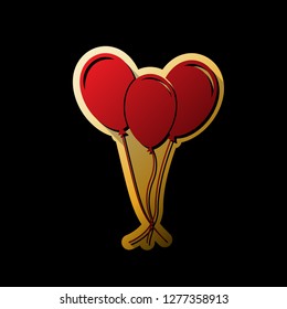 Balloons set sign. Vector. Red icon with small black and limitless shadows at golden sticker on black background.