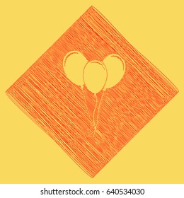 Balloons set sign. Vector. Red scribble icon obtained as a result of subtraction rhomb and path. Royal yellow background.