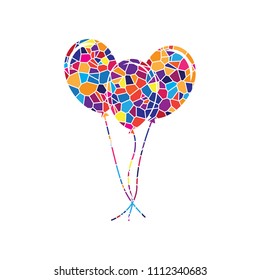 Balloons set sign. Vector. Stained glass icon on white background. Colorful polygons. Isolated.
