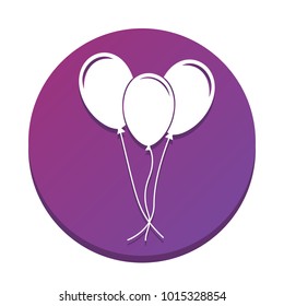 Balloons set sign. Vector. White icon with flat shadow on purpureus circle at white background. Isolated.