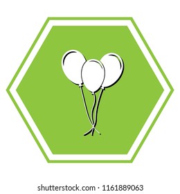 Balloons set sign. Vector. White icon with black shadow at yellow green honeycomb on white background.