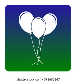 Balloons set sign. Vector. White icon at green-blue gradient square with rounded corners on white background. Isolated.