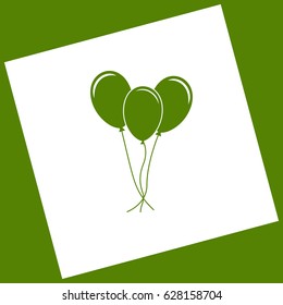 Balloons set sign. Vector. White icon obtained as a result of subtraction rotated square and path. Avocado background.