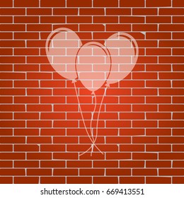 Balloons set sign. Vector. Whitish icon on brick wall as background.