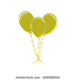 Balloons set sign. Vector. Yellow icon with square pattern duplicate at white background. Isolated.