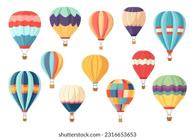 Balloons set. This illustration set features a collection of colorful and playful balloons designed in a flat, cartoon style. Vector illustration.