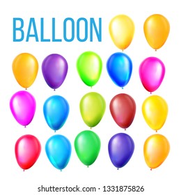 Balloons Set Vector. Birthday, Holiday Event Elements Decoration. Flying Object. Color Round Present. Realistic Illustration
