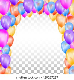 Balloons in the shape of arch on transparent background. Vector illustration. Design for holiday.