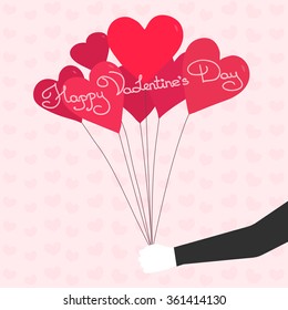 Balloons in shape of heart. Hand drawn. Valentine's Day