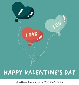 Balloons in the shape of a heart, with the inscription I love you.Flat vector illustration. Hand drawn vector.