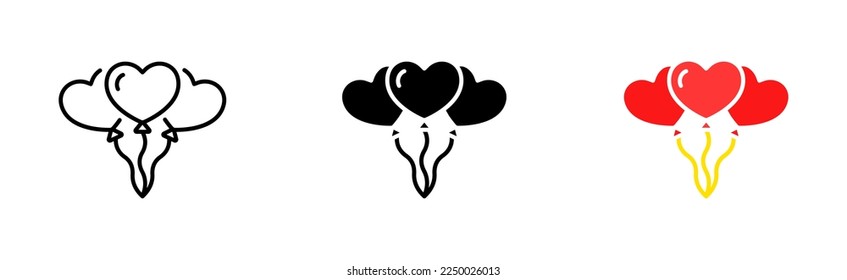 Balloons in the shape of a heart. Like, heart, sympathy, couple, wedding, anniversary, care, love. Valentine day concept. Vector icon in line, black and colorful style on white background