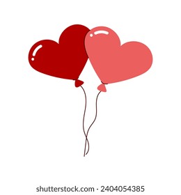 Balloons in the shape of hearts. Valentine's Day elements isolated on a white background.