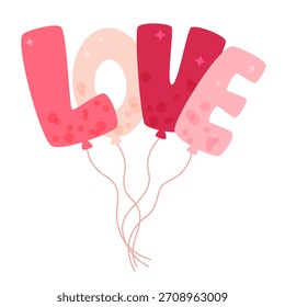 Globos en la forma de la palabra amor. Ilustración vectorial de estilo plano para el día de San Valentín.