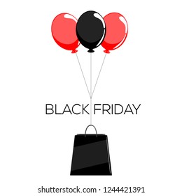 Balloons with a shopping bag and black friday text. Vector illustration design