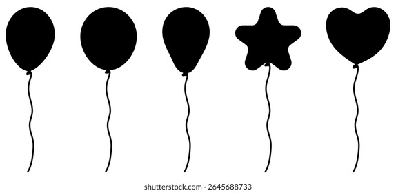 Balloons silhouettes set. Collection of different balloon shapes. Birthday gift concept. Vector illustration isolated on white.