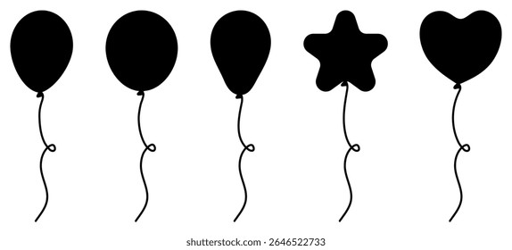 Balloons silhouettes set. Collection of different balloon shapes. Birthday gift concept. Vector illustration isolated on white.