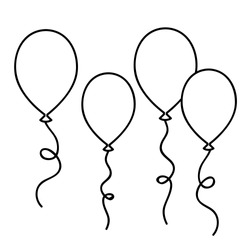 Balloons Simple Drawing Outline For Coloring Book Vector Illustration
