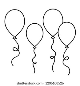 balloons simple drawing outline for coloring book vector illustration - Shutterstock ID 1206108526