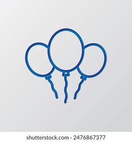 Balloons simple icon vector. Flat design. Paper cut design. Cutted blue symbol with shadow. Gray background.ai