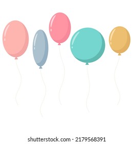 Balloons simple isolated vector illustration. Set colored balloons for holiday, birthday or wedding. Balloons cartoon decoration for postcards