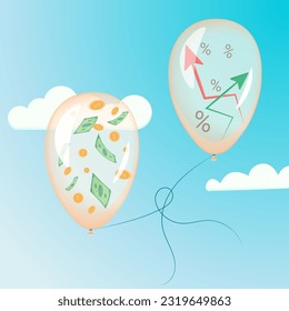 balloons in the sky with money and stocks