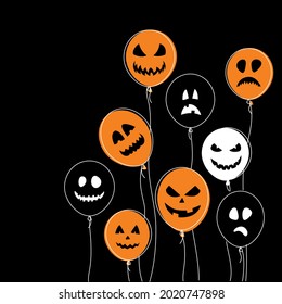 Ballons mit unscharfen Gesichtern. Schwarz-orangefarbener halber Hintergrund.