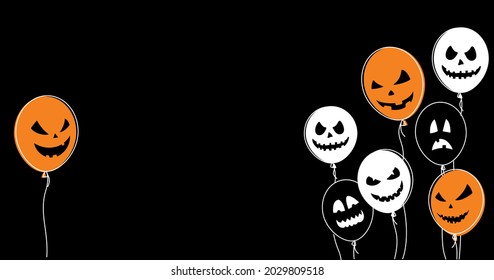 Ballons mit unscharfen Gesichtern. Grußkarte für Halloween.