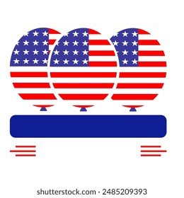balloons and star with colors and patterns of the American flag and blue Square