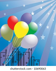  balloons and stars near structure	