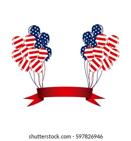 balloons stars and striples with ribbon icon, vector illustraction design
