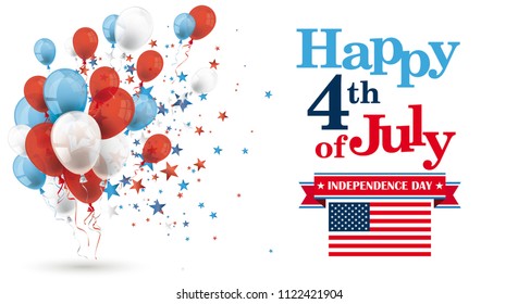 Balloons and stars with the text Happy 4th of July on the white background. Eps 10 vector file.