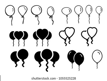 Balloons with string. Party celebration baloon. Cellebrate flying ballon icon. Funny happiness. Love heart sign. Vector cartoon clipart part loading Congrats pictogram. bday