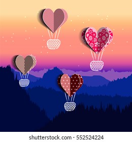 Balloons at sunset-romantic hearts on Valentine's day