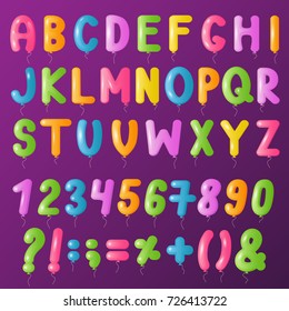 Balloons text alphabet vector symbols letters big set cartoon
