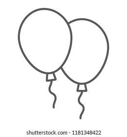 Balloons thin line icon, air and helium, toy sign, vector graphics, a linear pattern on a white background, eps 10.