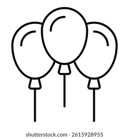 Balloons thin line icon, holiday decorations concept. Vector graphics. Holiday air balloons, celebration sign on white background, linear style for mobile or design