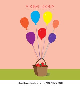 Balloons tied to a basket