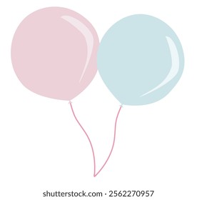 balloons tied together with a pink ribbon. The balloons are pink, light pink, and blue. A pink ribbon bow holds the strings of the balloons together suitable for celebrations or festive occasions.