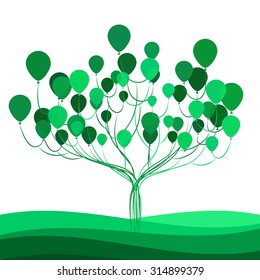 Balloons  tree - vector celebration illustration. Isolated flat landscape for ecology festival or template for banner.
