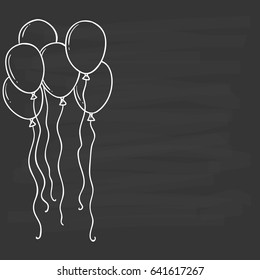 balloons using doodle art or hand drawing style on chalkboard background