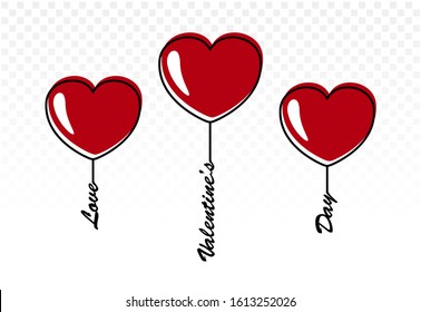 Balloons for Valentine's Day SVG Cut files. Marketing design for festive events red heart, linear text, on white background. Symbols of love for happy women. Invitation posters. Vector, mobile app