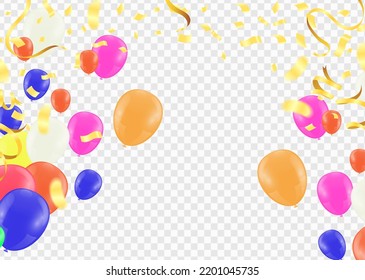 Balloons variety of colors vector illustration of  colored confetti, garlands and streamers on  background for party or carnival usage, Elements Fun Card